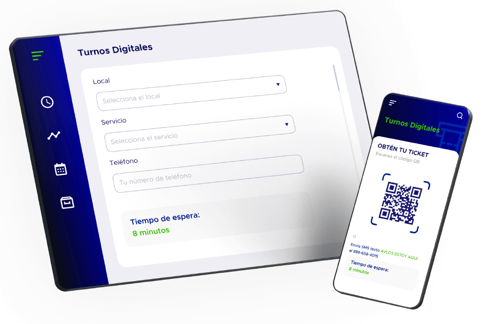 Simulaciones de distintos dispositivos con la solución de ACF de Turnos digitales