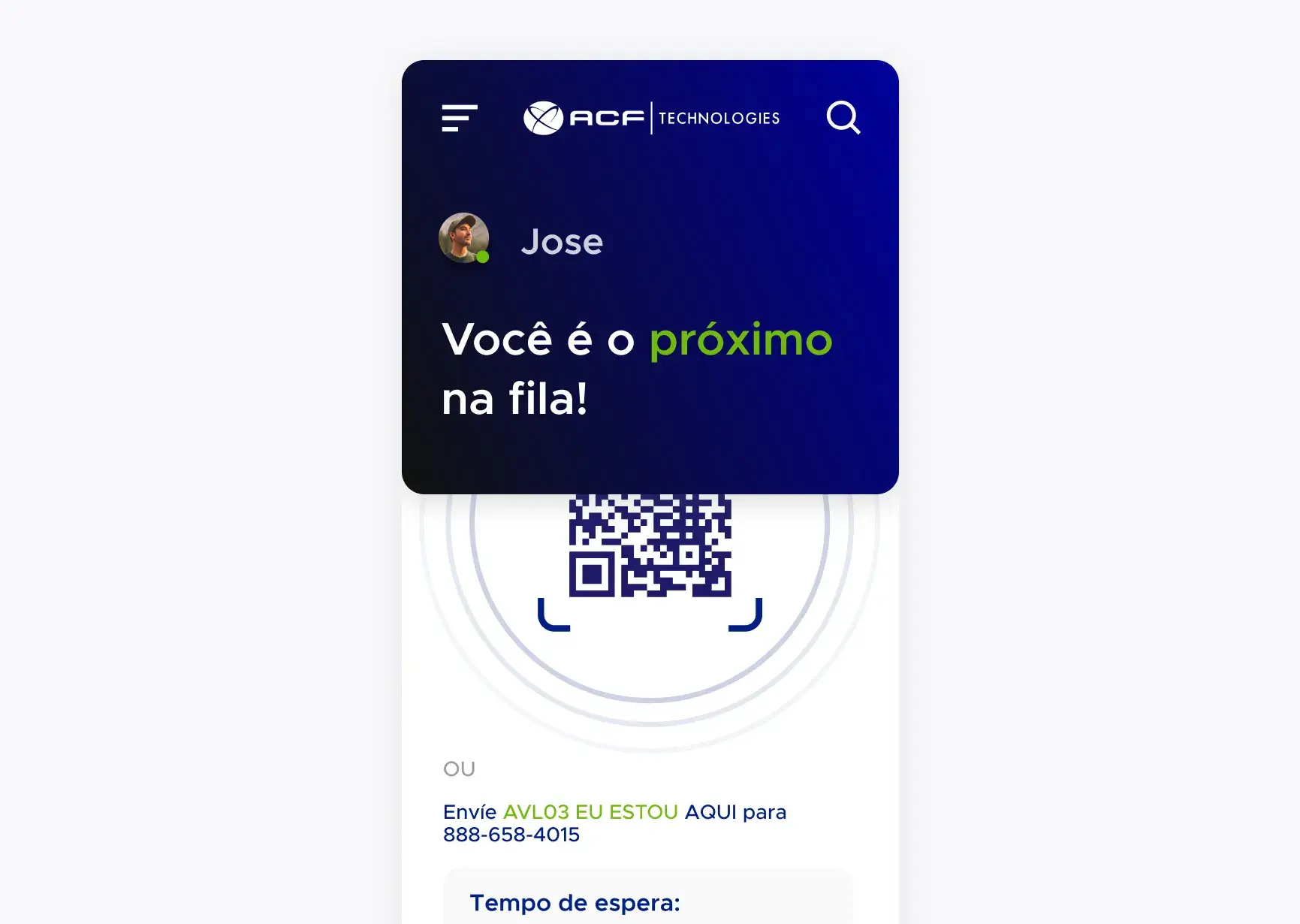 Notificação ao José de que será o próximo da fila a ser atendido