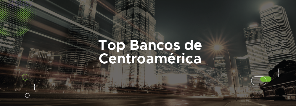 fotografía nocturna de zona financiera, texto top bancos de centroamérica - ACF Technologies