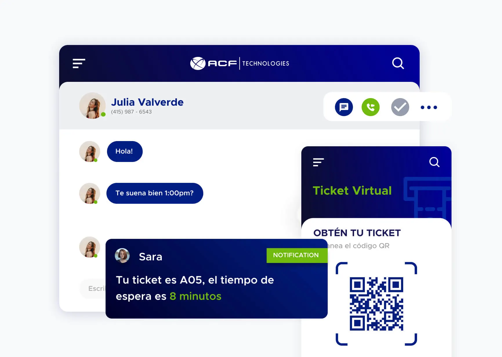 Pantalla de solución de ticket virtual de ACF Technologies