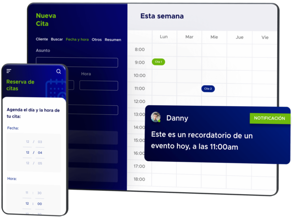 Un smartphone y una tablet con las pantallas del software de Q-Anywhere de ACF Technologies