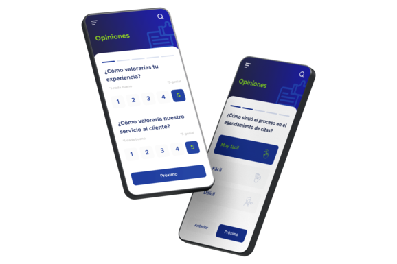 Dos smartphones con unas pantallas simulando la encuesta de clientes de ACF Technologies