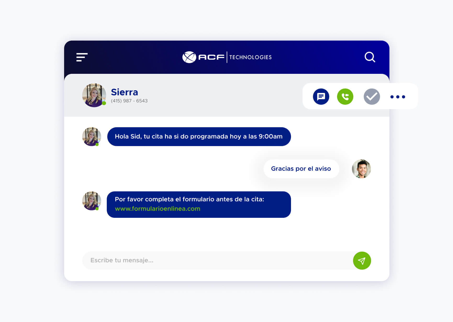 Simulación de una converación utilizando la plataforma de ACF technologies