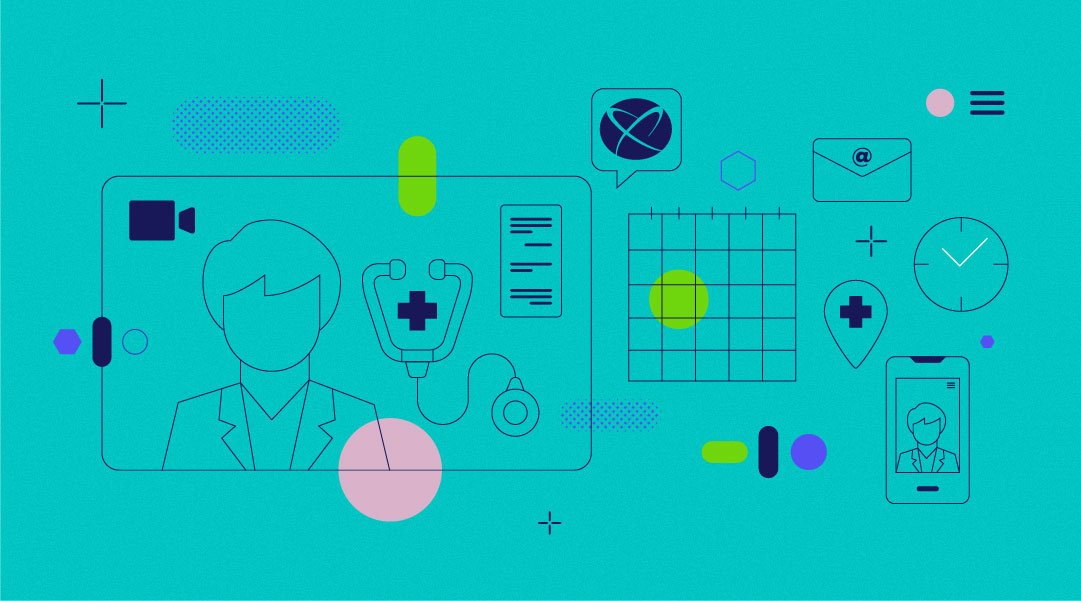 Colorful graphic with healthcare icons 