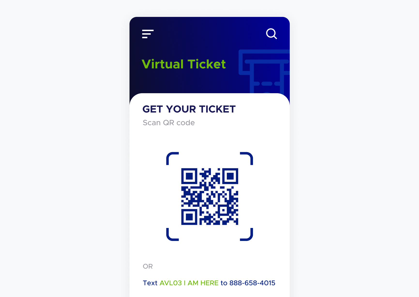 Virtual Ticket Screen with a QR code