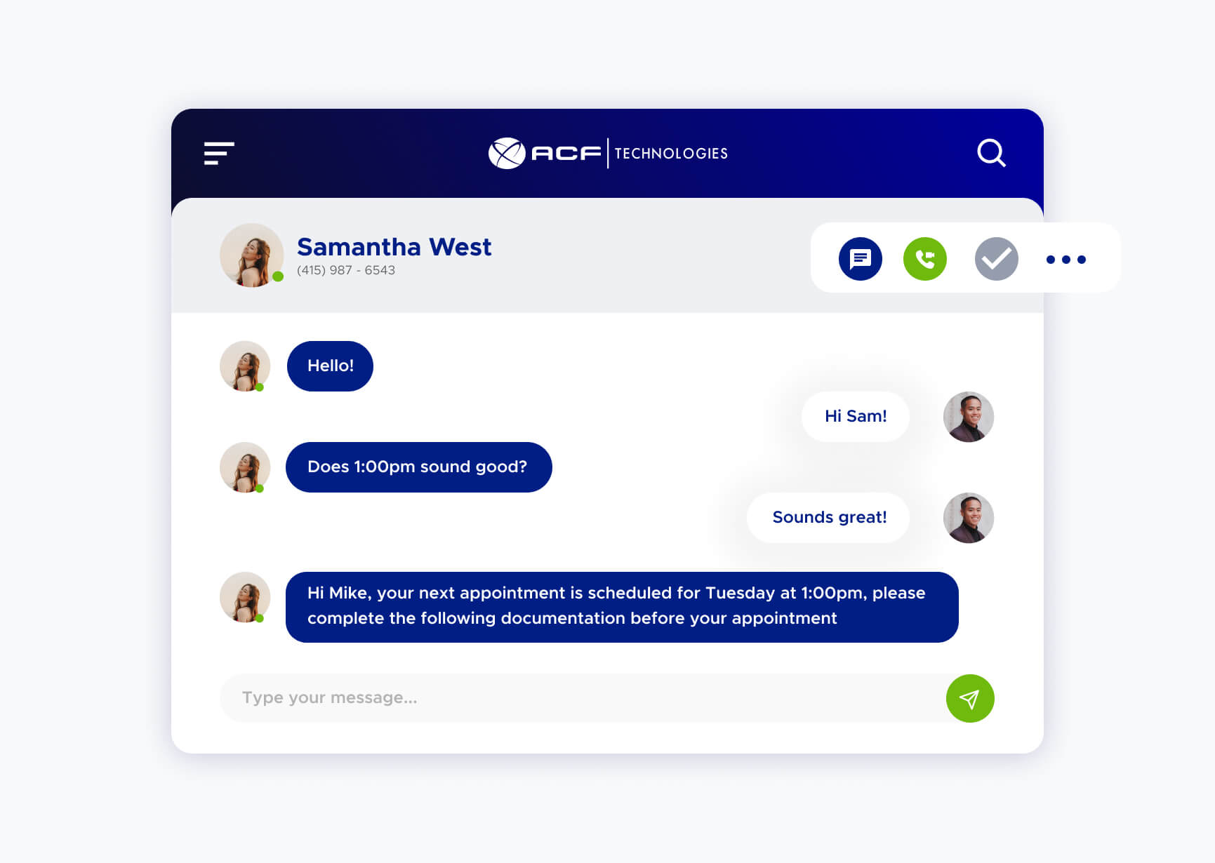Simulation of a chat using the ACF Technologies platform