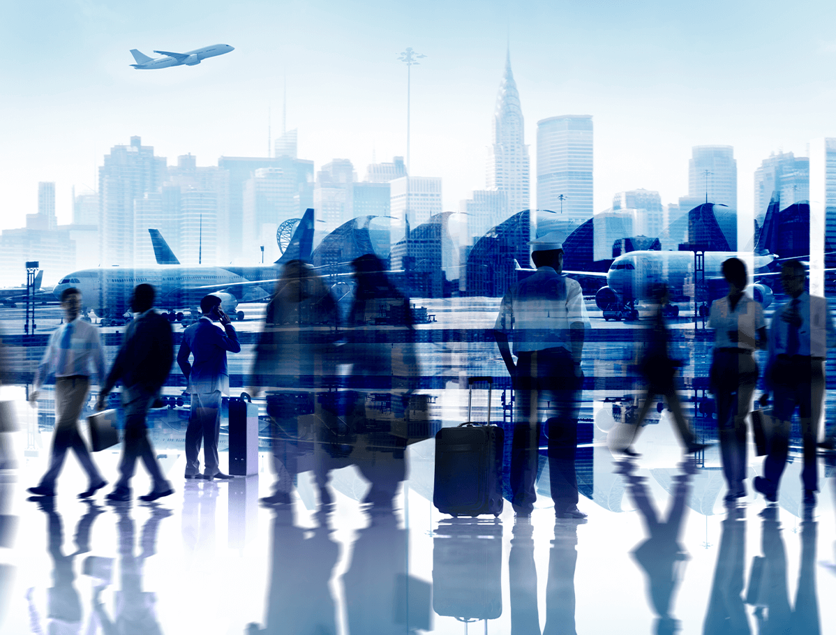 Photograph of people going through an airport background